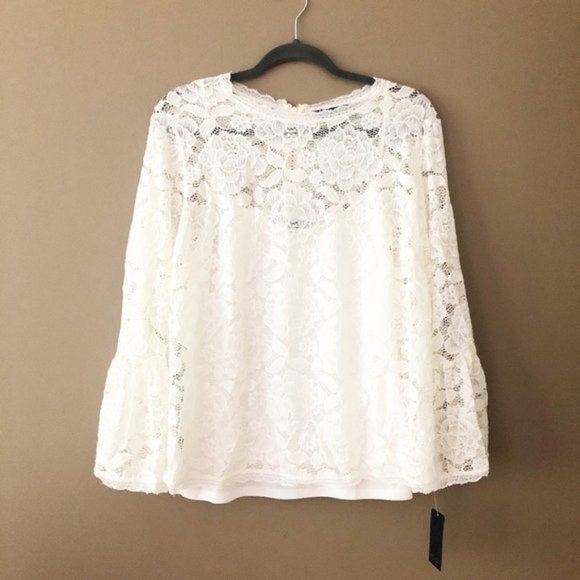 Rachel Roy Vivian Lace Bell Sleeve Blouse Top Eggshell 0X NWT - Picture 3 of 16